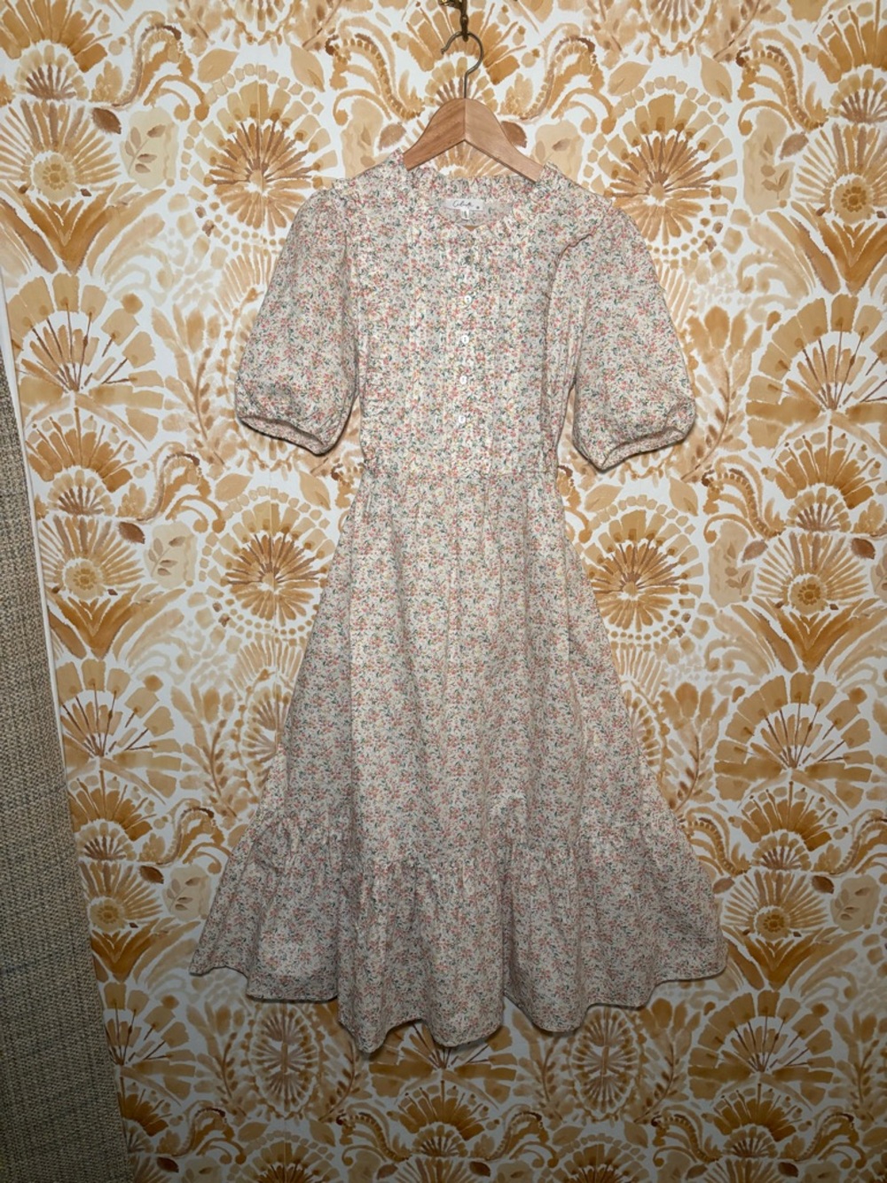 Calista Floral Midi Dress Cottagecore Puff Sleeve Garden Party Dress Romantic - Picture 3 of 10